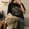 Hirsionsan Fashion Abstract Line Printed T Shirt Women Funny Graphic Soft Loose Female Tees Cotton Summer Casual Tops Khaki Tshirts 2021