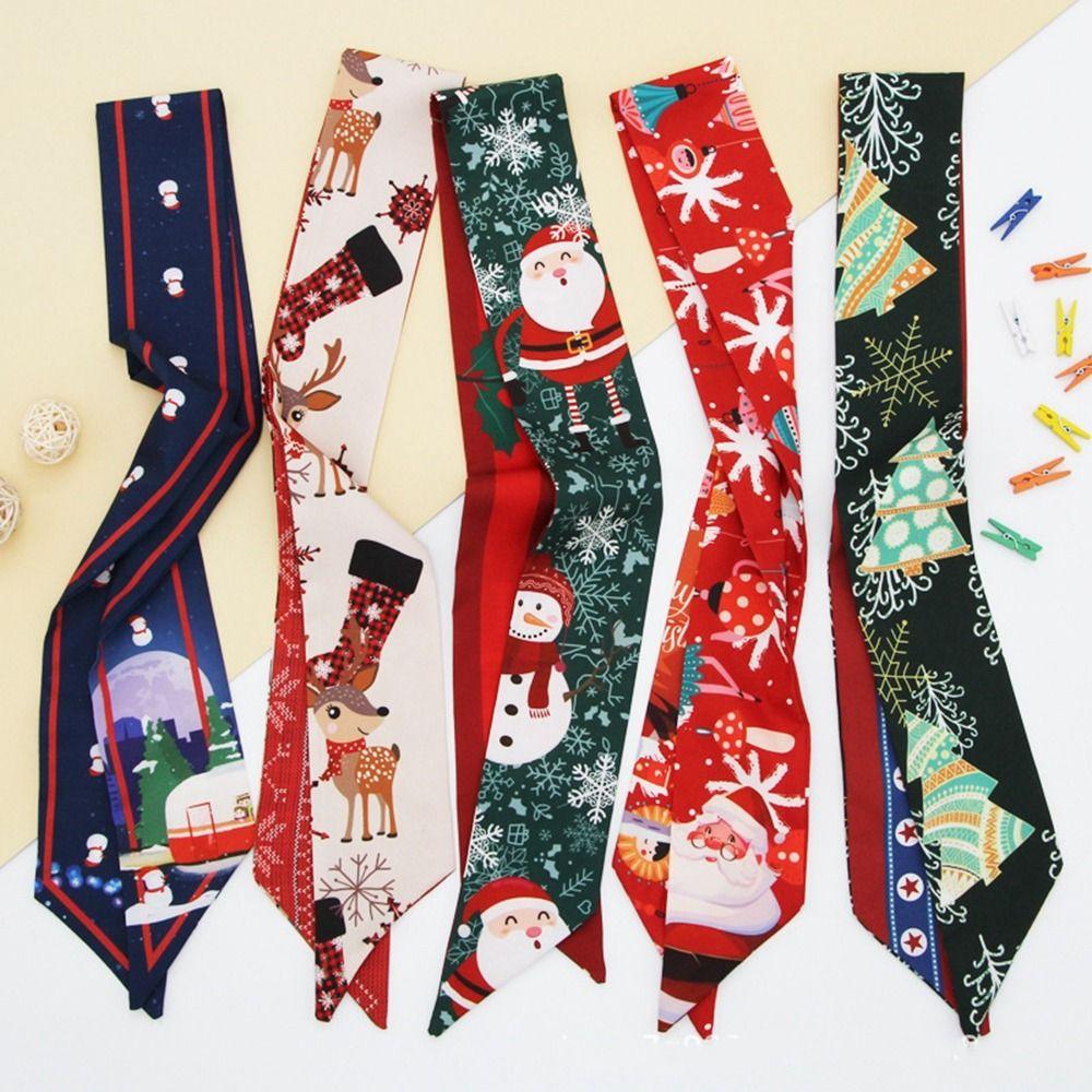 Long Scarf New Year's Headwear Long Silk Scarf Female Printed Scarf Hair Ribbon Christmas Hair Band