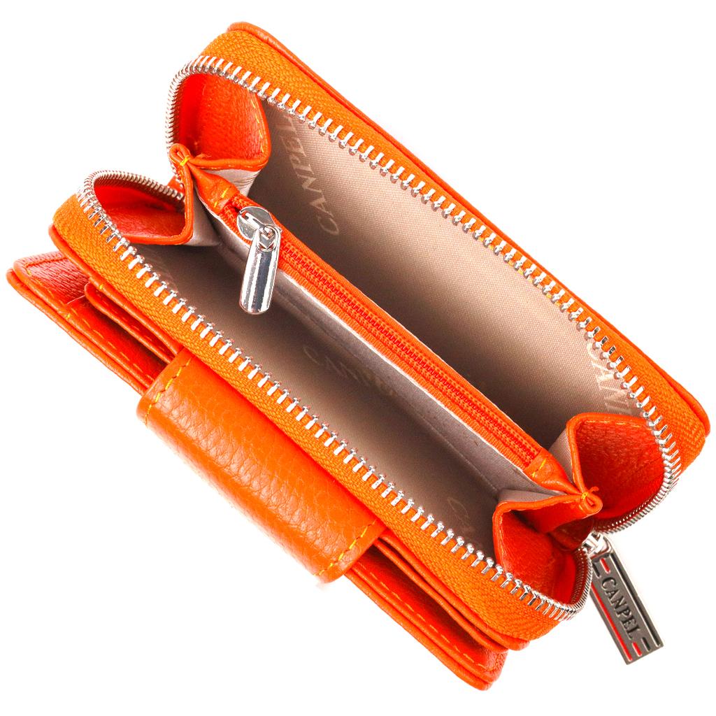 Яркое вертикальное женскон портмоне с монетницей на молнии из натуральной кожи флотар CANPELLINI Wallet 21602 Оранжевое