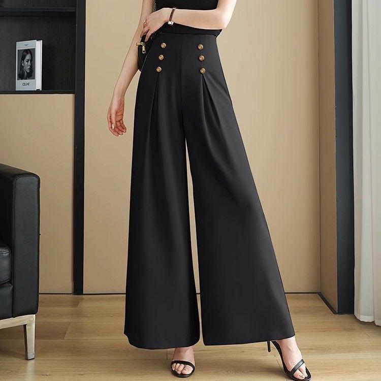 2026 Модные кюлоты с высокой талией и широкими штанинами: Летние свободные длинные брюки для женщин