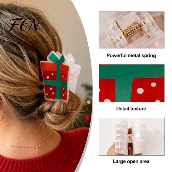 Decorative Snowflake Hair Barrettes Christmas Claw Clip for Women, Acrylic Festive Accessories with Elk Santa Comfortable Clips Daily Wear Patterns,