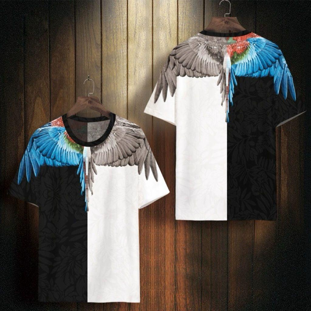 Творческая американская мужская летняя свободная футболка с коротким рукавом и принтом крыла ангела в стиле «Китайский шик»