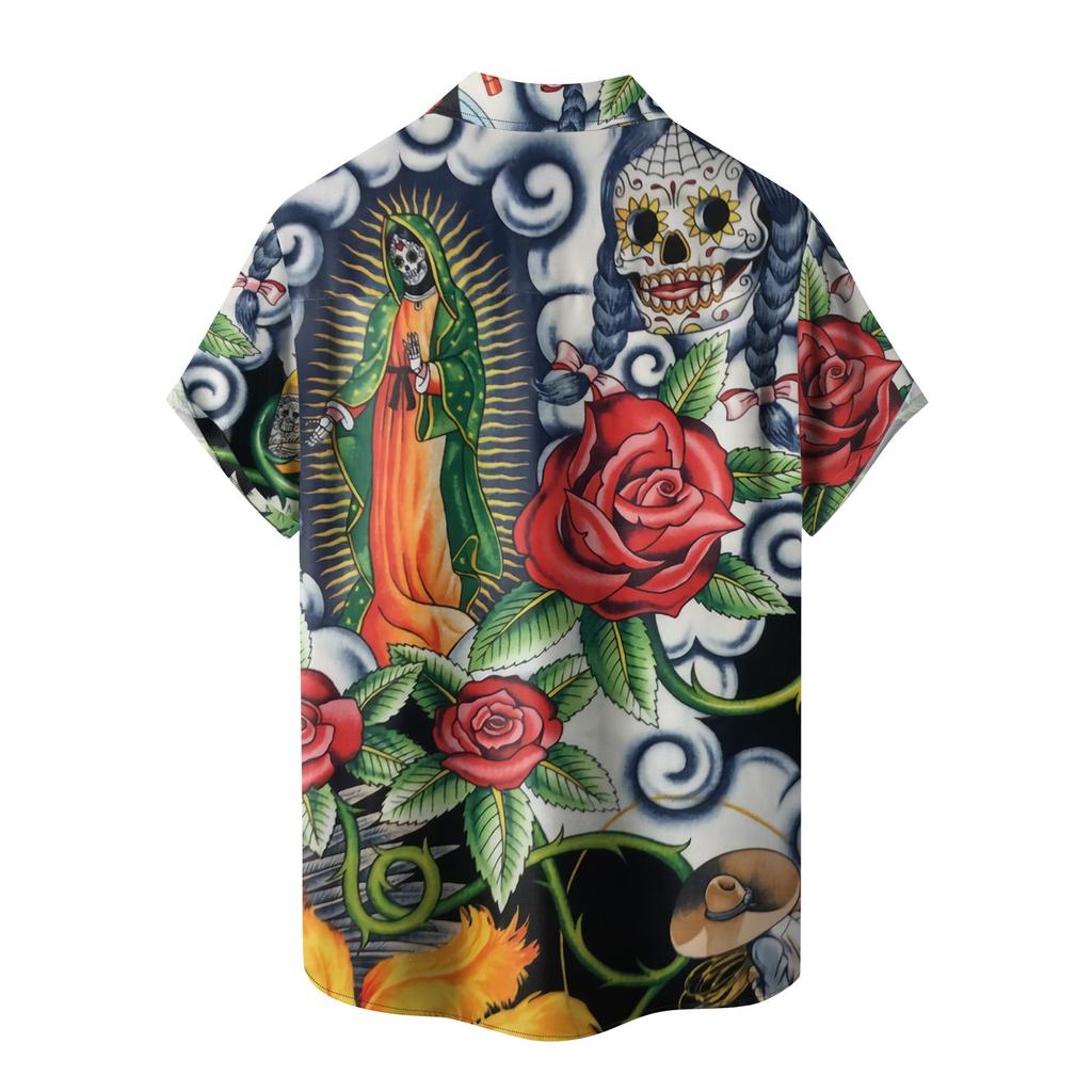 Новая летняя мужская облегающая рубашка с принтом, большая модная повседневная мужская рубашка с коротким рукавом