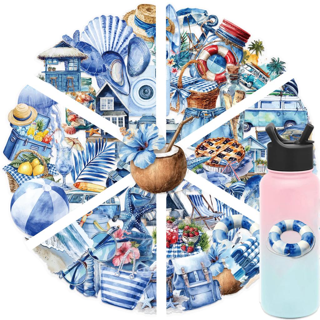 50PCS Summer Ocean Beach Stickers Hawaiian Beach Sticker Vinyl Waterproof Decal for Water Bottle Laptop Phone Skateboard Luggage