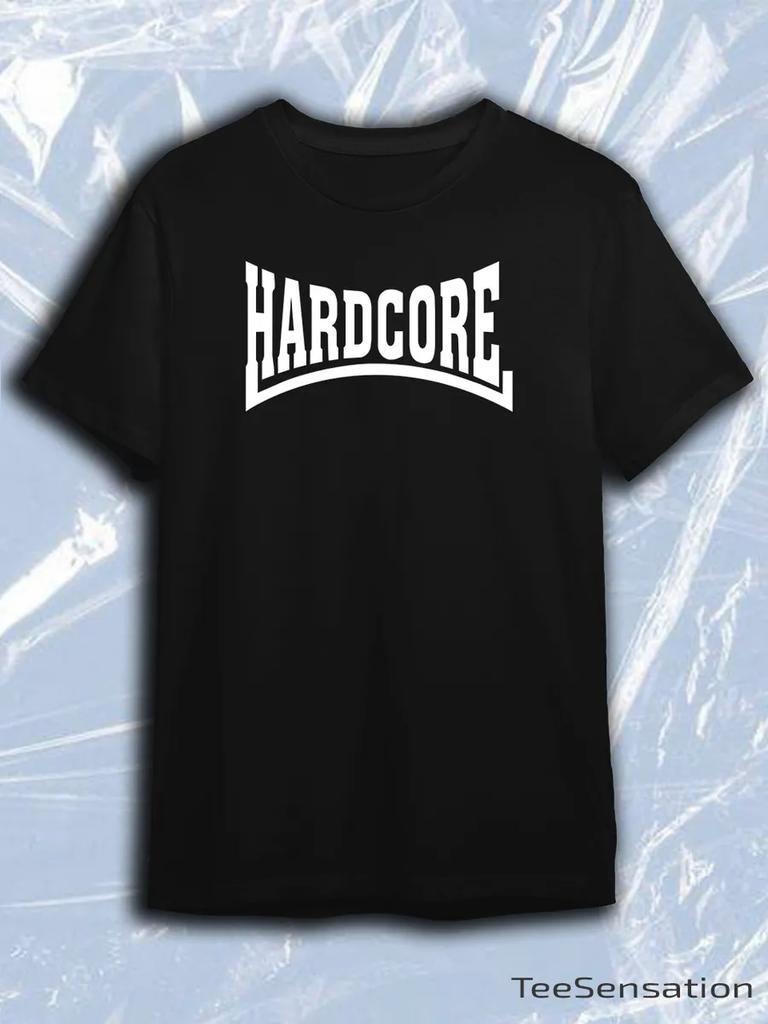 TeeSensation Black Crew Neck Short Sleeve T-Shirt with White HARDCORE Arched Text