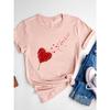 Watercolor Love Heart Sweet Fashion Short Sleeve Print T Shirt Tee Basic Clothing Summer Top Graphic T-shirt Women Clothes