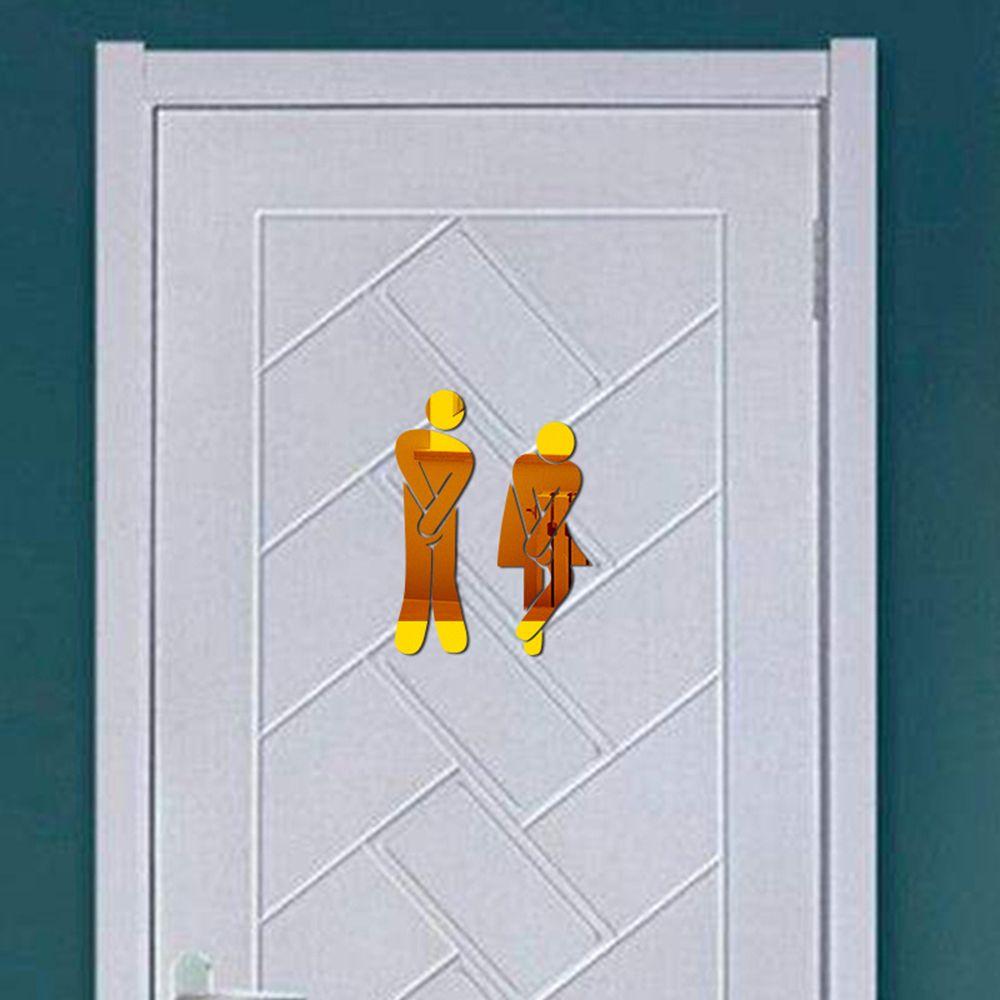 Entrance Bathroom Door Mirror Surface Decal Woman & Man Toilet Wall Stickers Washroom Sign Poster