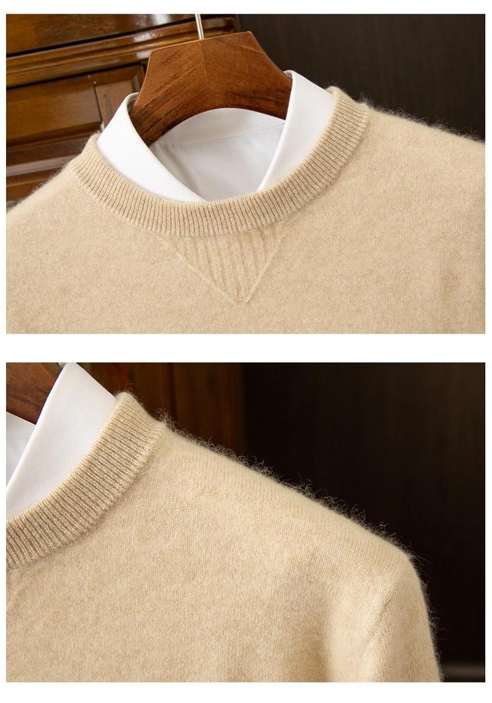 Men's Classic Round Neck Cashmere Pullover: Business Casual Long Sleeve Warm Base Layer Sweater