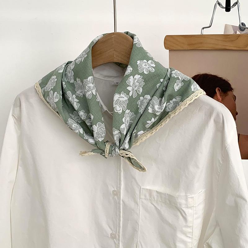 Летний женский пасторальный цветочный хлопково-льняной маленький квадратный платок маленький свежий высококачественный кружевной ободок шелковый платок