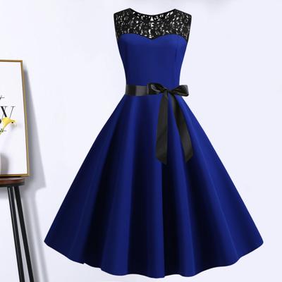 Леди Нижние Юбки Плюс Размер О-Образным Вырезом Без Рукавов Прозрачная Кружевная Шить Лента Бантом Платье Трапеции Конькобежец Большой Подол Платье Принцессы Миди