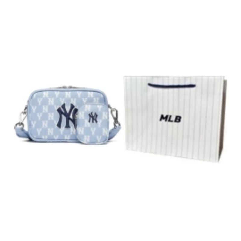 MLB Сумка из коллекции Monogram, полиэстер, комбинированная, сумка для камеры, сумка через плечо, сумка на плечо, унисекс, цвет «Дымчато-синий белый», повседневная