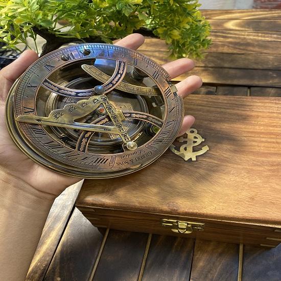 Латунный 5-дюймовый солнечный компас, карманный компас, рабочий компас, антикварный компас, подарок для папы, гравированный подарок солнечный компас,