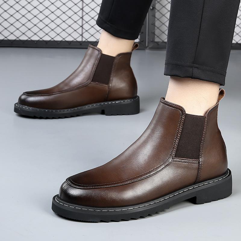 2025 Autumn and Winter New Black Martin Boots Leather Mid-tube Chelsea Boots Premium Short Boots Men's Casual Leather Boots