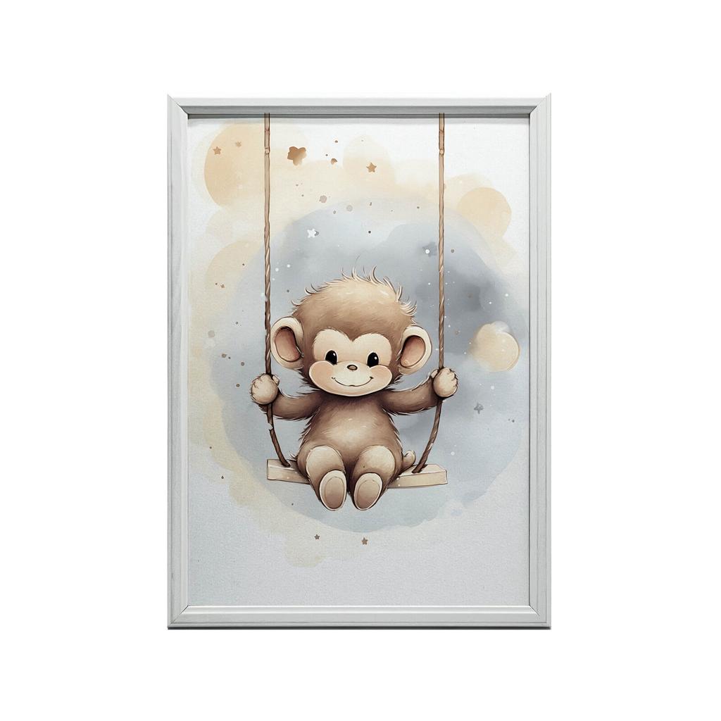 Małpka Na Huśtawce Małpka Na Huśtawce, 70X100 Cm, Rama Drewniana Ciemny Brąz, Papier Matowy 230 Gsm