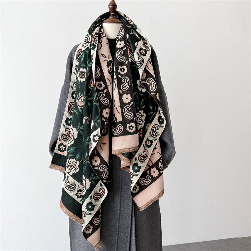 Cashmere Scarf for Women Winter Bufanda Floral Design Thick Shawl Wraps Warm Female Blanket Stoles Echarpe Femme Pashmina