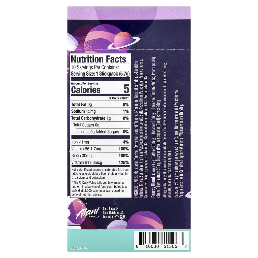 Alani Nu, Energy Sticks, Cosmic Star Dust™, 10 Stick Packs, 5.7g (0.2oz) Each