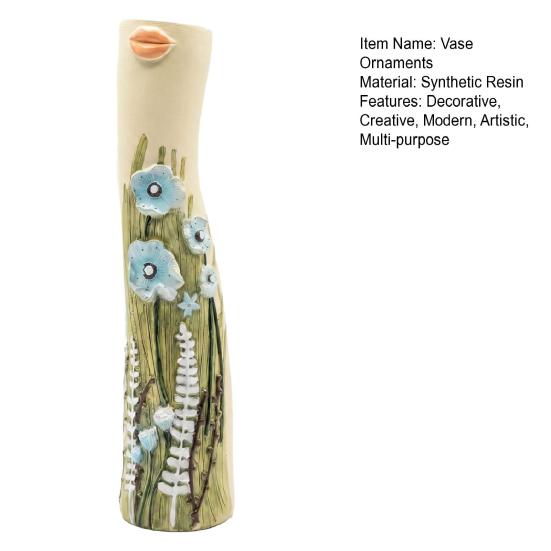 Resin Decorative Vase with 3D Relief Flowers And Human Face Design, Artistic Flower Vase for Home Desk Shelf Decor