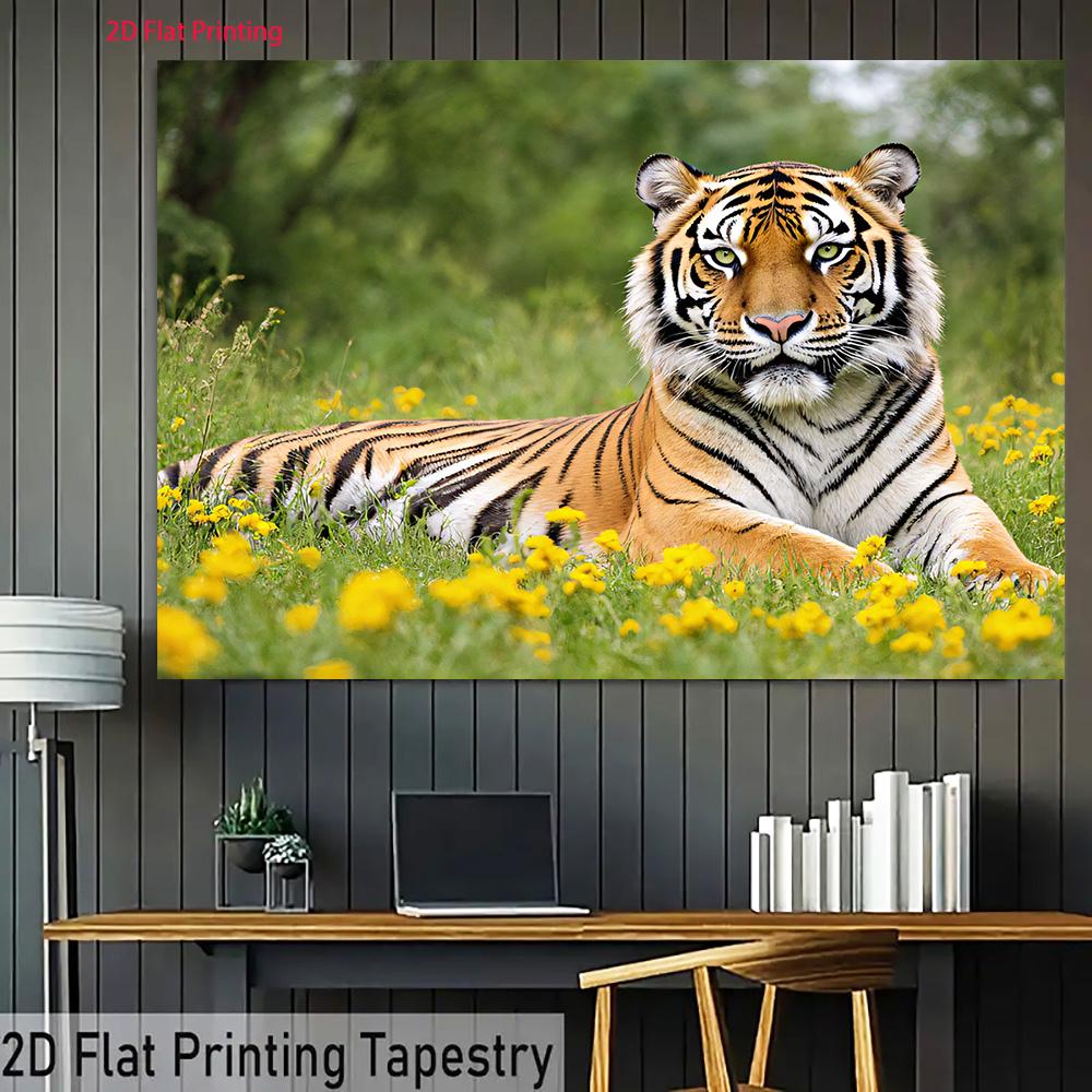 2D plane 1 piece - Horizontal banner fabric with a tiger-striped yellow flower background suitable for home decoration