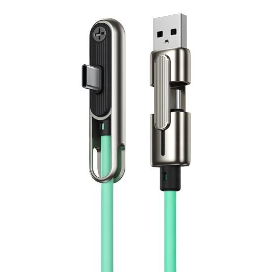 Быстрозарядный USB-C кабель 240 Вт со складной подставкой для телефона, двойная головка USB-A и USB-C, быстрое зарядное устройство, силиконовый, не запутывающийся, шнур для зарядки с передачей данных 480 Мбит/с