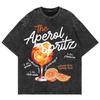 Хлопковая Винтажная Стирка Aperol Spritz Клубная Футболка Модная МужскаяЖенская Эстетичная Графика Лимон Крутая Свободная Футболки с Кислотной Стиркой