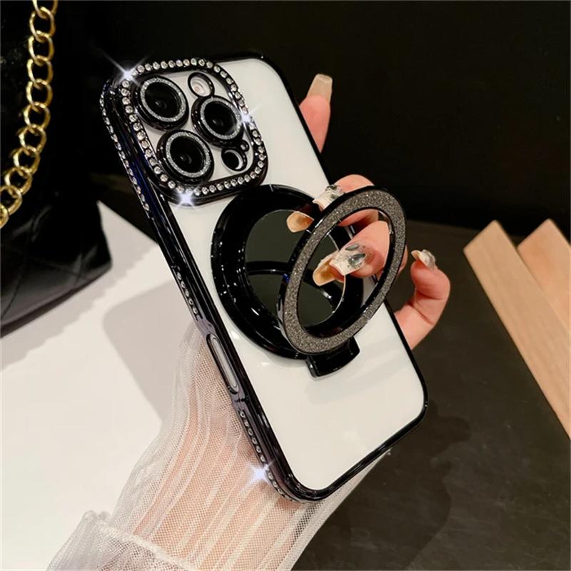 Для iPhone 16 Pro Max Роскошный блестящий держатель-подставка с покрытием, рамка, чехол для телефона для iPhone 11 12 13 14 15 16 Plus Flash Diamond Cover
