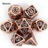 7 Pcs Yellow Black Gear Wheel Metal Dice Solid Metal Polyhedral Dice Set Suitable for Role-Playing RPG Board Game Card Game