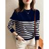 Осенне-зимний свитер, женская модная рубашка в полоску, пуловер, свободный тонкий топ с круглым вырезом и длинными рукавами
