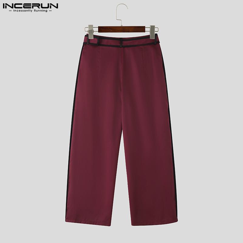 INCERUN Men Stitching Long Sleeve Cropped Tops and Long Pants Outfits Sets