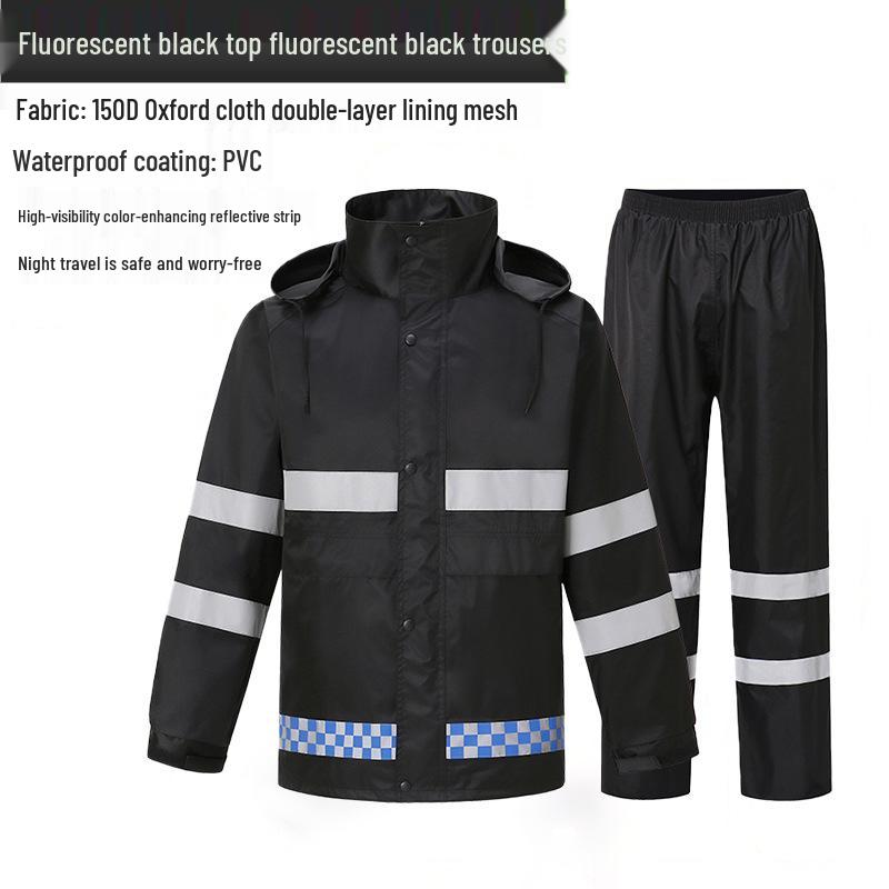 Темно-синий светоотражающий дождевик и брюки для мужчин - Водонепроницаемый, Утепленный, Раздельного типа, Идеально подходит для работников служб безопасности и санитарии