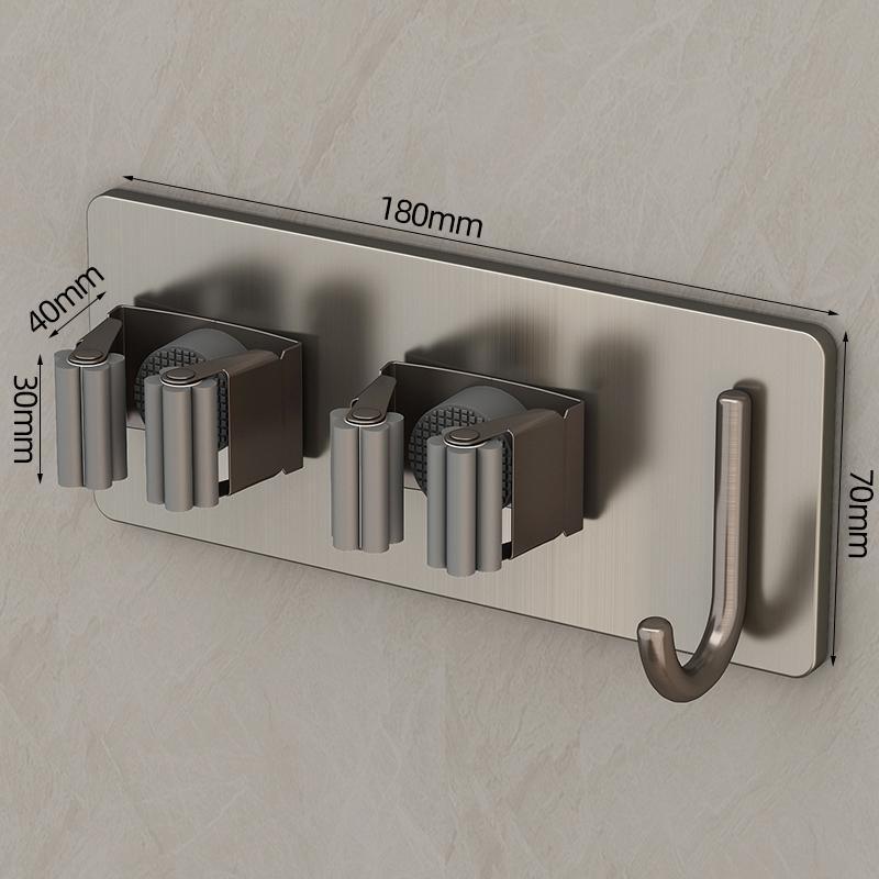 Gun gray mop wall hanging clip hook bathroom non-punching multi-function wall stainless steel broom fixed hanger