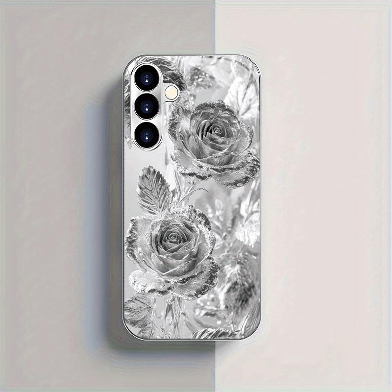 Позолоченный чехол для телефона из закаленного стекла, совместимый с Galaxy S26 S25 S24 S23 S22 Ultra Plus. Имеет дизайн с серебряной розой.