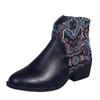 Fashion Women Retro Mid Heels Pointed Casual Ankle Boots Ethnic Autumn Flower Patterned Patchwork Short Boots Botas Mujer Booties Shoes