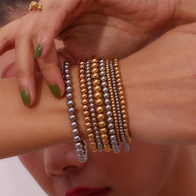 Simple Vintage Gold Silver Stainless Steel Elastic Bead Bracelet Punk Rock Style Party Accessories Jewelry
