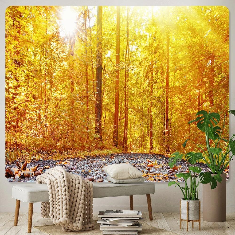 Autumn Forest Fallen Leaves Scenery Fashionable Home Decoration Tapestry Living Room Bedroom Tapestry