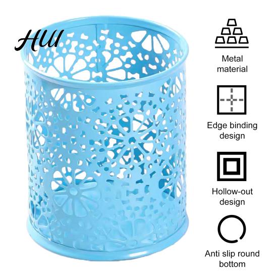 Desk Organizer Pen Holder, Large Capacity Hollow Flower Design Cup, Decorative Iron Stationery Holder for Pens Scissors Makeup Brushes Brush