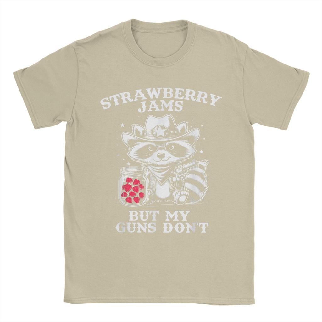 Strawberry Jams But My Don't Funny Raccoon Men T Shirt Funny Tee Shirt Short Sleeve Round Neck T-Shirt Cotton Summer Clothes