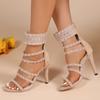 2024 Роскошные босоножки со стразами, женские босоножки на высоком каблуке, модные полые жемчужные гладиаторские сандалии, женские туфли на шпильках для вечеринок