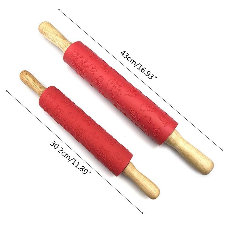 Рождественская скалка для тиснения для выпечки печенья, лапши, бисквита, помадки, теста для торта, гравированный ролик, силиконовая скалка