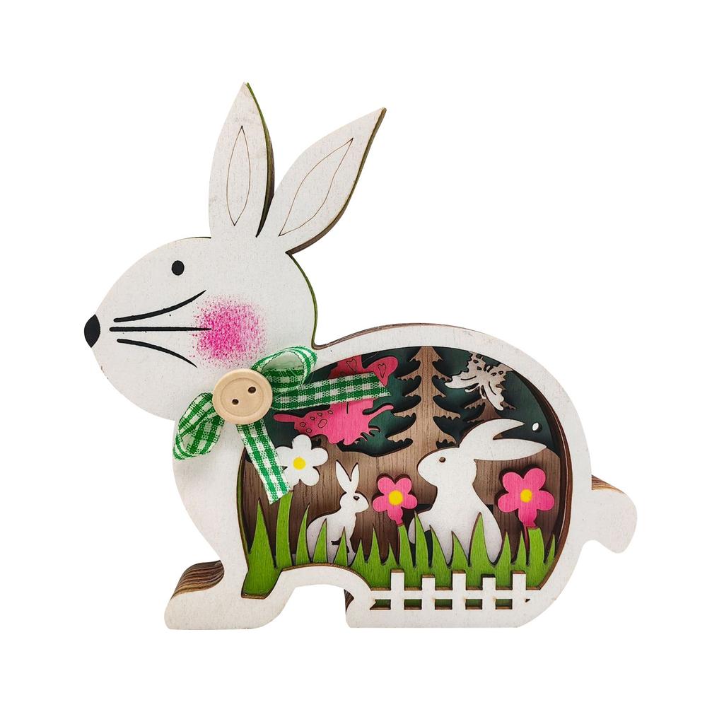 Easter Wooden Crafts Luminous Wooden Colorful Lighting Ornaments Home Festival Desktop Decorations.