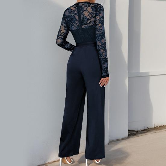 Женский формальный комбинезон с длинными рукавами и кружевом, с завышенной талией и широкими брюками, ромпер с поясом, летний