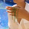 Uworld Fashion Trend 18K Gold Color Plated Stainless Steel Rectangular Green Zirconia Chain Bracelet Stackable Round Zirconia Br