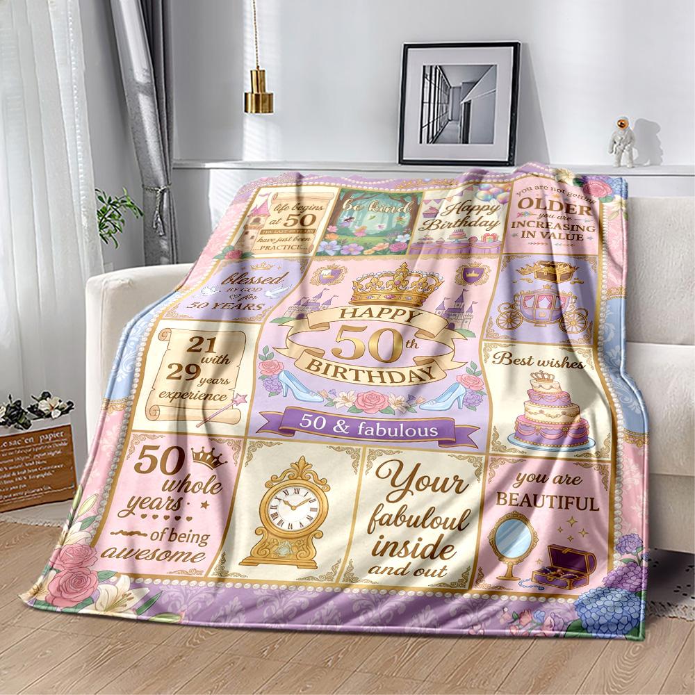 50th Birthday Celebration Flannel Blanket-Soft and Suitable for Sofas,Beds,Offices,Travel,All Seasons,Great Gift for Holidays and Birthdays.