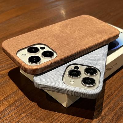 Матовый кожаный тканевый чехол для iPhone 16 15 14 Plus 13 12 Mini 11 Pro X XR XS Max Мягкий ударопрочный Джинсовый Ретро Тонкий Чехол