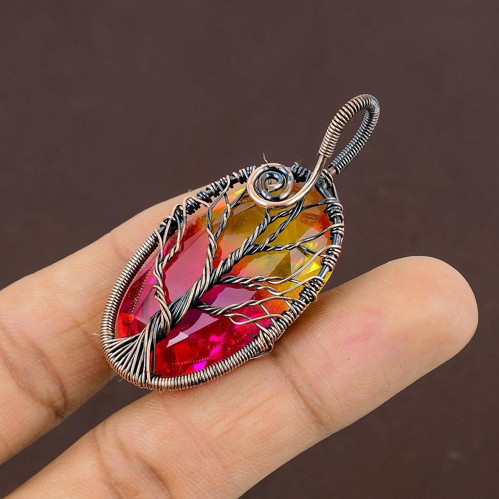 Натуральный двухцветный турмалин, драгоценный камень, медная проволока, подвеска 2,2 дюйма, a0F39