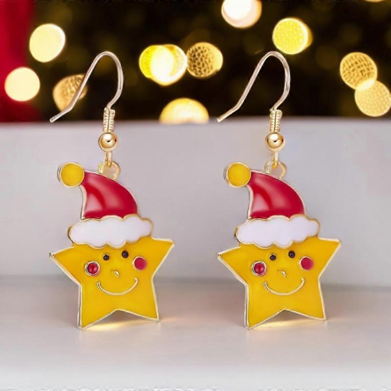 Beautiful star-shaped earrings wearing a red Christmas hat, perfect for Christmas and Advent