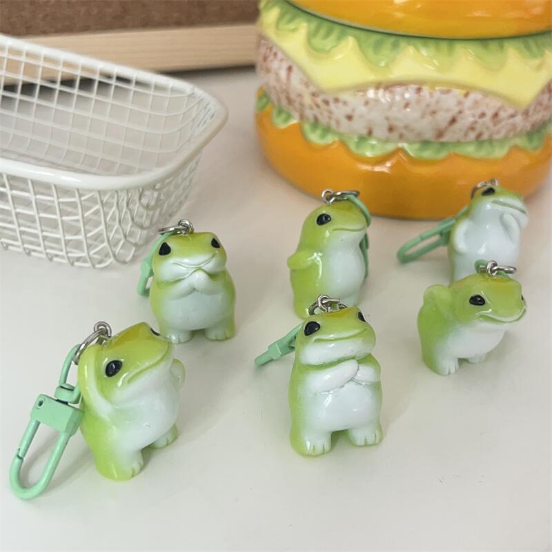 Funny Green Frog Resin Keychain 1/6Pcs Animal Charms Pendant DIY Phone Chain Bag Decor Jewelry Making Accessory