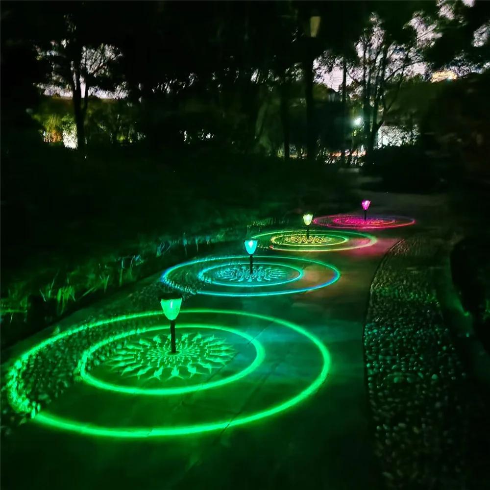 1-4Pack Solar Pathway Lights Outdoor Waterproof Round Circel Pattern On The Ground Light The Way for Yard Garden Path Walkway