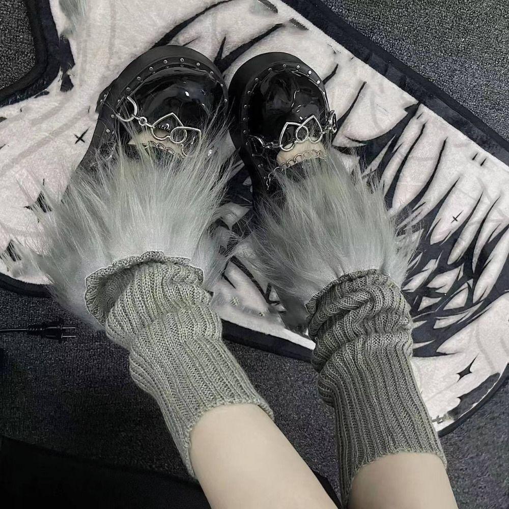 Лолита Плюшевые гетры Пэчворк Накладка на ноги Y2K Эластичные чулки Женщины Женский