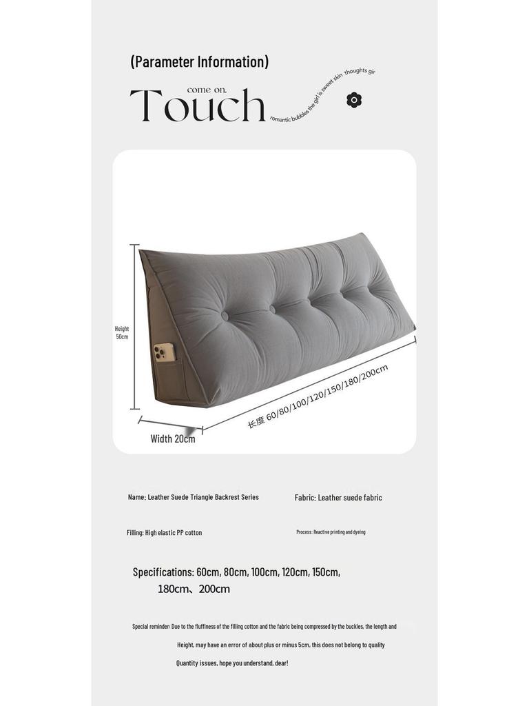 Removable & Washable Leather Velvet Triangle Headboard Cushion Pillow with Soft Lumbar Backrest for Sofa and Dormitory