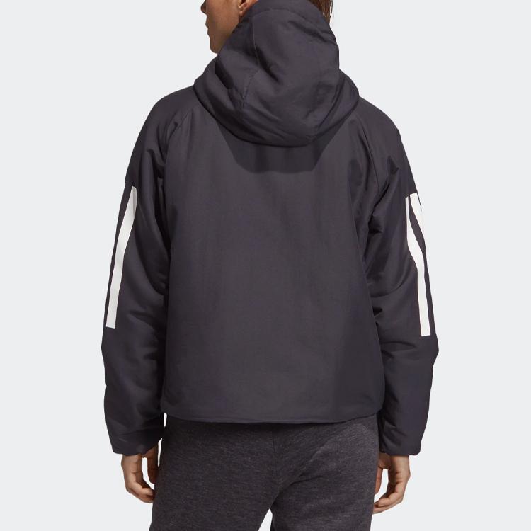 adidas Теплая спортивная куртка с логотипом и буквами, повседневная, с капюшоном, хлопковая, женская, черная, DZ1518